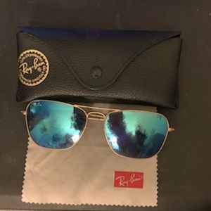 Ray Ban sunglasses mirror blue gold square